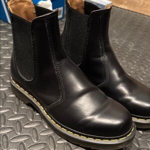 Black Leather Chelsea Boots with Yellow Stitching